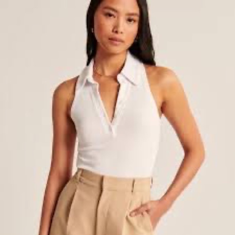 Abercrombie & Fitch White Ribbed Polo Henley Tank Sleeveless Bodysuit Women’s S